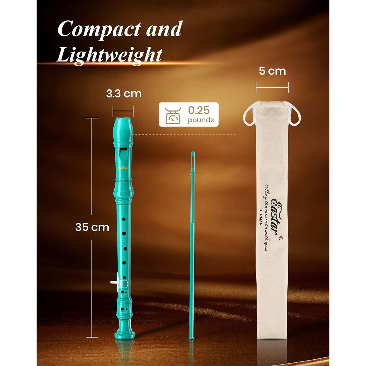 Eastar Soprano Recorder Instrument For Kids Beginner, German Fingering C Key Recorder Instrument 3Piece With Cleaning Kit, Thumb Rest, Cotton Bag, Fingering Chart, ERS-21GSB, Sky Blue, School-Approved,