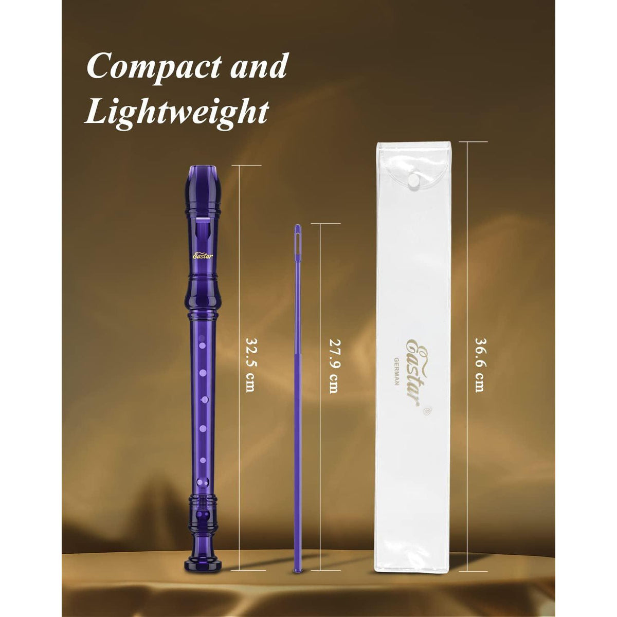 Eastar Soprano Recorder Instrument For Kids Students Beginners, German Fingering C Key Recorder Instrument 3 Piece With Cleaning Kit, Storage Bag, Fingering Chart, ERS-1GPu, Purple, School-Approved,