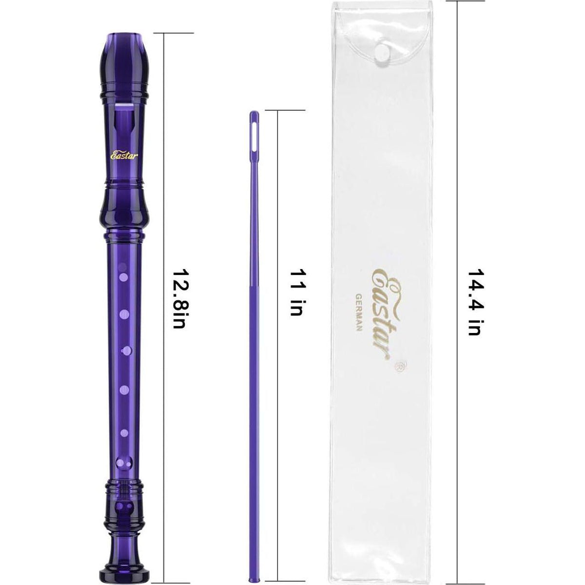 Eastar Soprano Recorder Instrument For Kids Beginners, German Fingering C Key Recorder Set 3 Piece With Cleaning Kit, Storage Bag, Fingering Chart, ERS-3G1, School-Approved, Transparent Pink Purple,