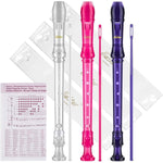 Eastar Soprano Recorder Instrument For Kids Beginners, German Fingering C Key Recorder Set 3 Piece With Cleaning Kit, Storage Bag, Fingering Chart, ERS-3G1, School-Approved, Transparent Pink Purple,