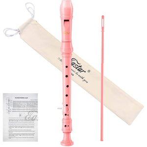 Eastar Soprano Recorder Instrument For Kids Beginners, German Fingering C Key Recorder Instrument 3 Piece With Cleaning Kit, Thumb Rest, Cotton Bag, Fingering Chart, ERS-21GP, Pink, School-Approved,