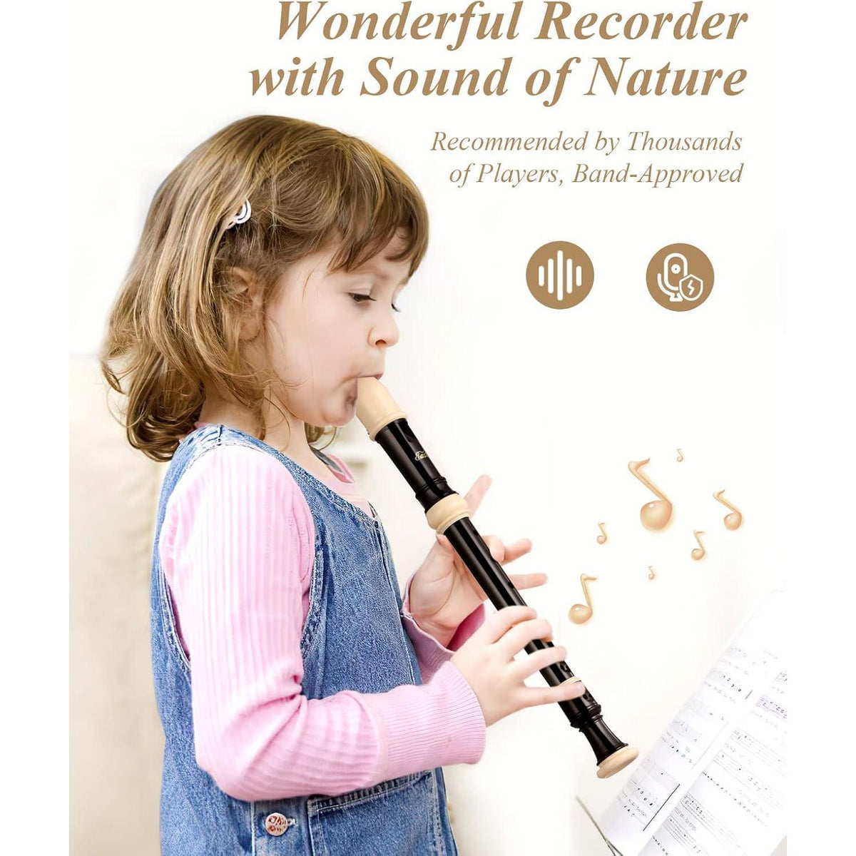 Eastar Soprano Recorder For Beginners Kids, Baroque Style C Key Recorder Instrument ABS Classic 3 Piece With Cleaning Kit, Thumb Rest, Leather Bag, Fingering Chart, Brown, ERS-21BB,