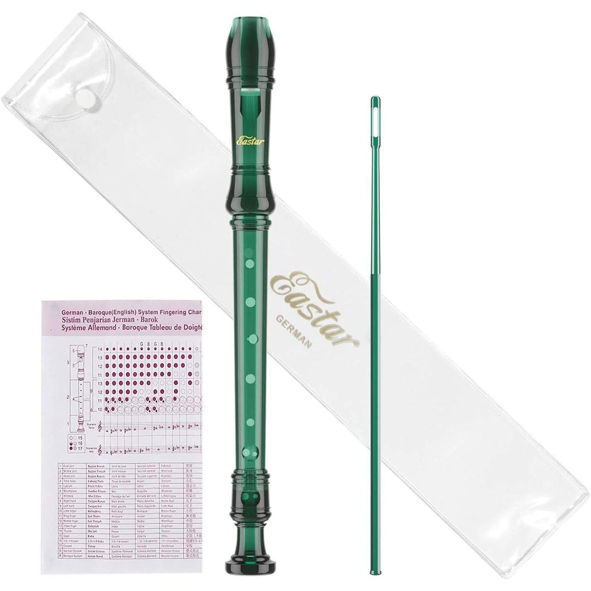 Eastar Soprano Recorder Instrument For Kids Students Beginners, German Fingering C Key Recorder Instrument 3 Piece With Cleaning Kit, Storage Bag, Fingering Chart, ERS-1GG, Dark Green, School-Approved,