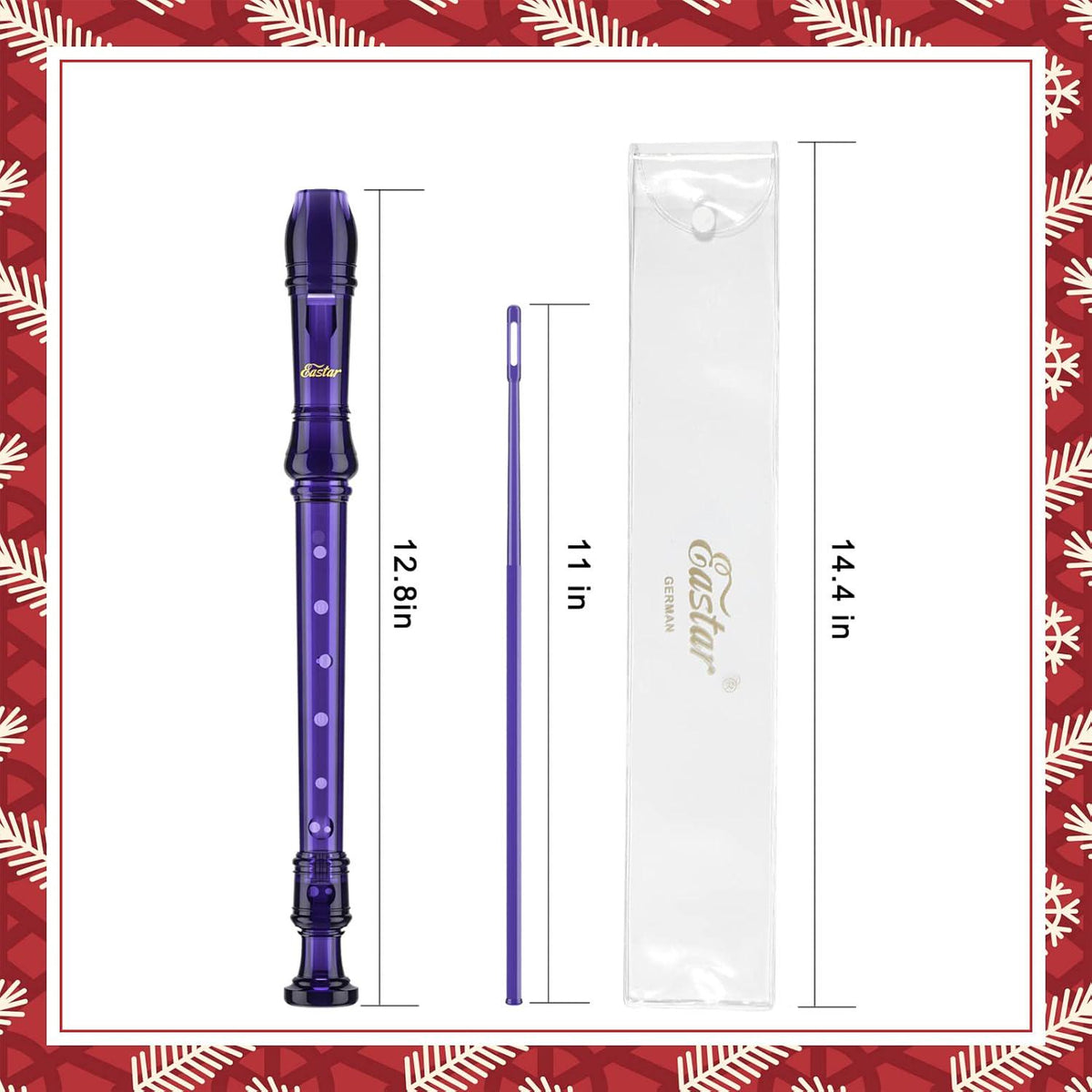 Eastar Soprano Recorder Instrument For Kids Students Beginners, German Fingering C Key Recorder Instrument 3 Piece With Cleaning Kit, Storage Bag, Fingering Chart, ERS-1GPu, Purple, School-Approved,