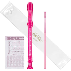 Eastar Soprano Recorder Instrument For Kids Students Beginners, German Fingering C Key Recorder Instrument 3 Piece With Cleaning Kit, Storage Bag, Fingering Chart, ERS-1GP, Pink, School-Approved,