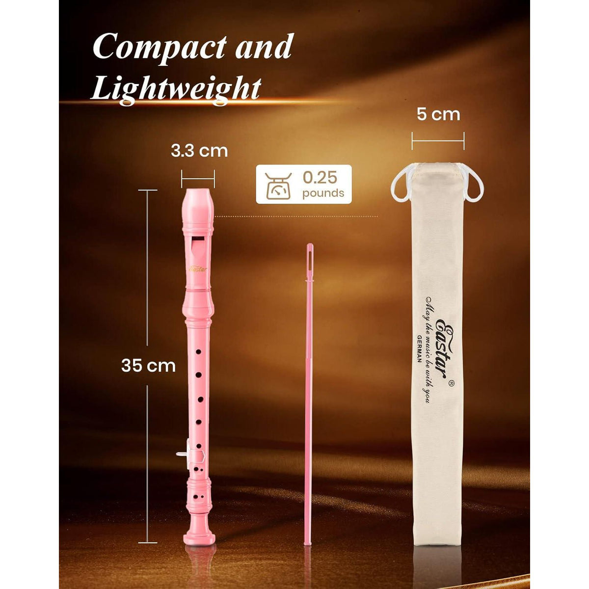 Eastar Soprano Recorder Instrument For Kids Beginners, German Fingering C Key Recorder Instrument 3 Piece With Cleaning Kit, Thumb Rest, Cotton Bag, Fingering Chart, ERS-21GP, Pink, School-Approved,