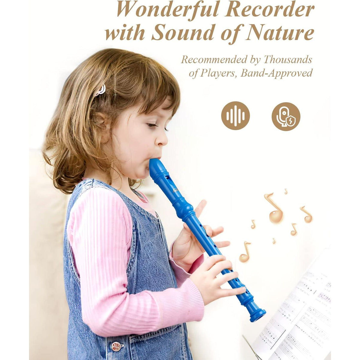 Eastar Soprano Recorder Instrument For Kids Beginners, German Fingering C Key Recorder Instrument 3 Piece With Cleaning Kit, Thumb Rest, Cotton Bag, Fingering Chart, ERS-21GB, Blue, School-Approved,