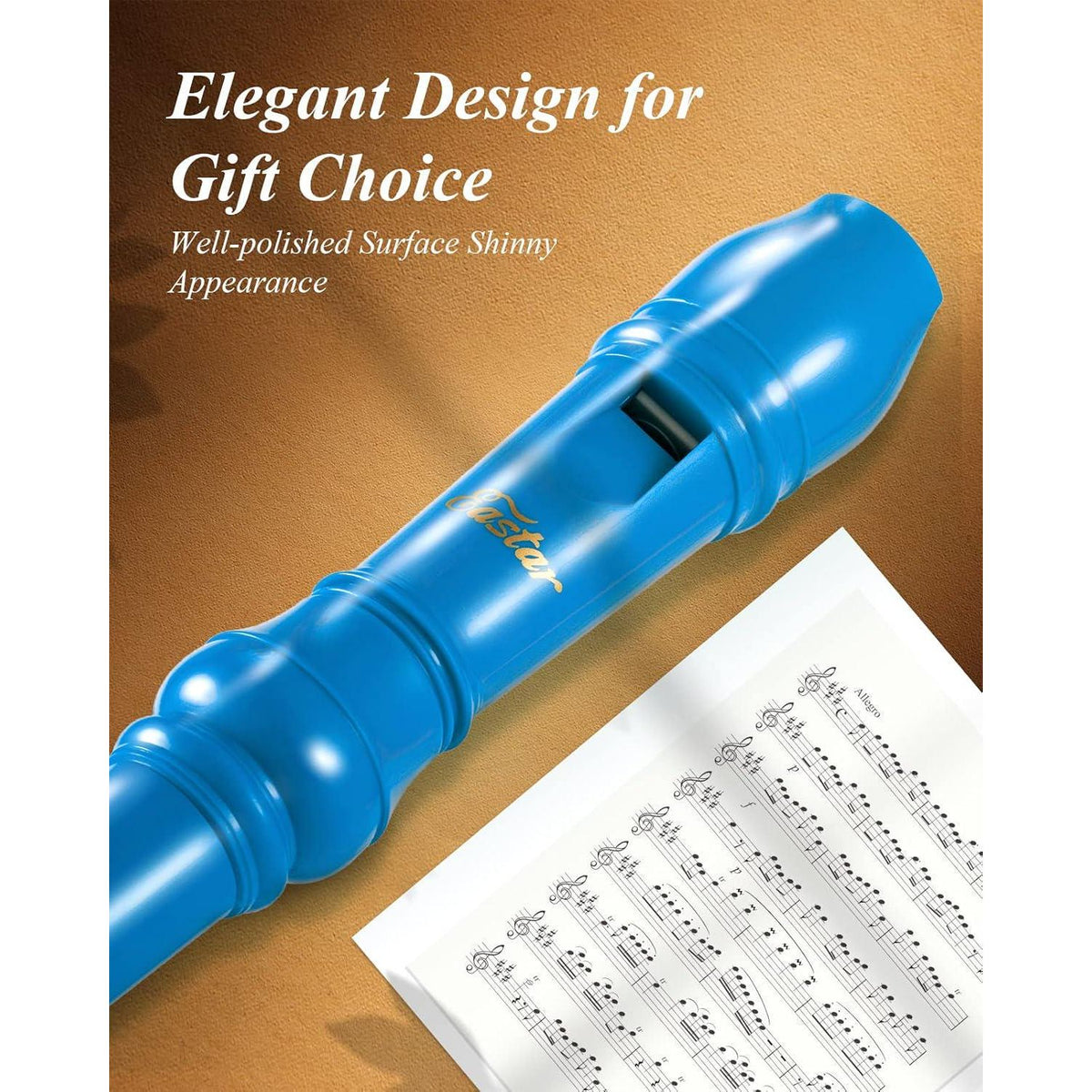 Eastar Soprano Recorder Instrument For Kids Beginners, German Fingering C Key Recorder Instrument 3 Piece With Cleaning Kit, Thumb Rest, Cotton Bag, Fingering Chart, ERS-21GB, Blue, School-Approved,