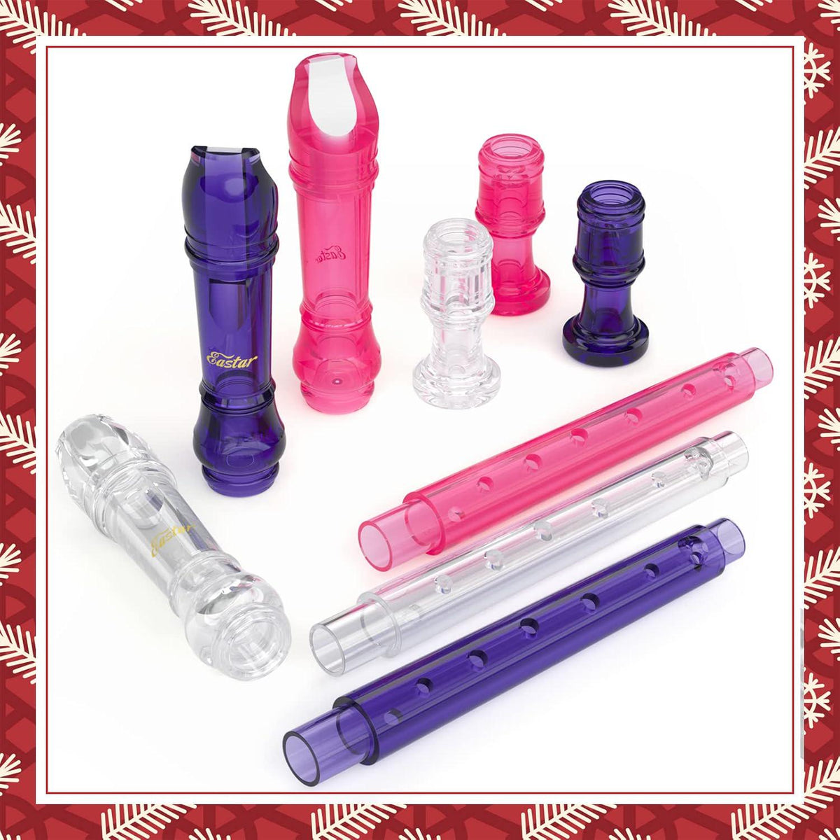 Eastar Soprano Recorder Instrument For Kids Beginners, German Fingering C Key Recorder Set 3 Piece With Cleaning Kit, Storage Bag, Fingering Chart, ERS-3G1, School-Approved, Transparent Pink Purple,