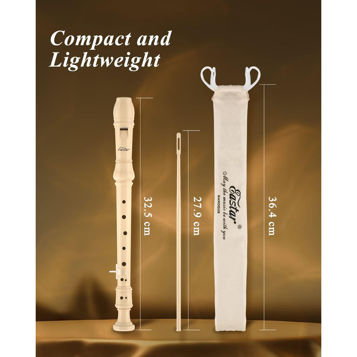 Eastar Soprano Recorder Instrument For Kids Beginner, Baroque Fingering C Key Recorder Instrument 3 Piece With Cleaning Kit, Thumb Rest, Cotton Bag, Fingering Chart, ERS-21BN, Natural, School-Approved,