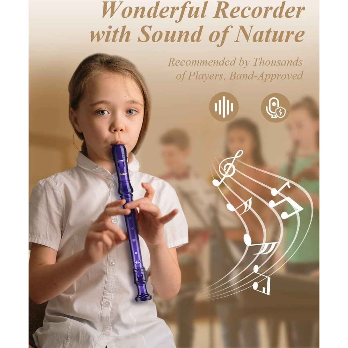 Eastar Soprano Recorder Instrument For Kids Students Beginners, German Fingering C Key Recorder Instrument 3 Piece With Cleaning Kit, Storage Bag, Fingering Chart, ERS-1GPu, Purple, School-Approved,