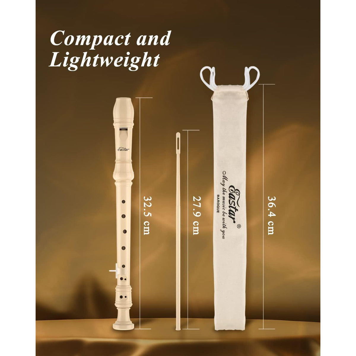 Eastar Soprano Recorder Instrument For Kids Beginners, German Fingering C Key Recorder Instrument 3 Piece With Cleaning Kit, Thumb Rest, Cotton Bag, Fingering Chart, ERS-21GN, Natural, School-Approved,