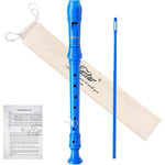 Eastar Soprano Recorder Instrument For Kids Beginners, German Fingering C Key Recorder Instrument 3 Piece With Cleaning Kit, Thumb Rest, Cotton Bag, Fingering Chart, ERS-21GB, Blue, School-Approved,