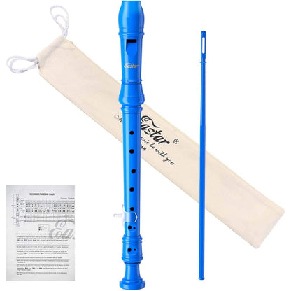 Eastar Soprano Recorder Instrument For Kids Beginners, German Fingering C Key Recorder Instrument 3 Piece With Cleaning Kit, Thumb Rest, Cotton Bag, Fingering Chart, ERS-21GB, Blue, School-Approved,