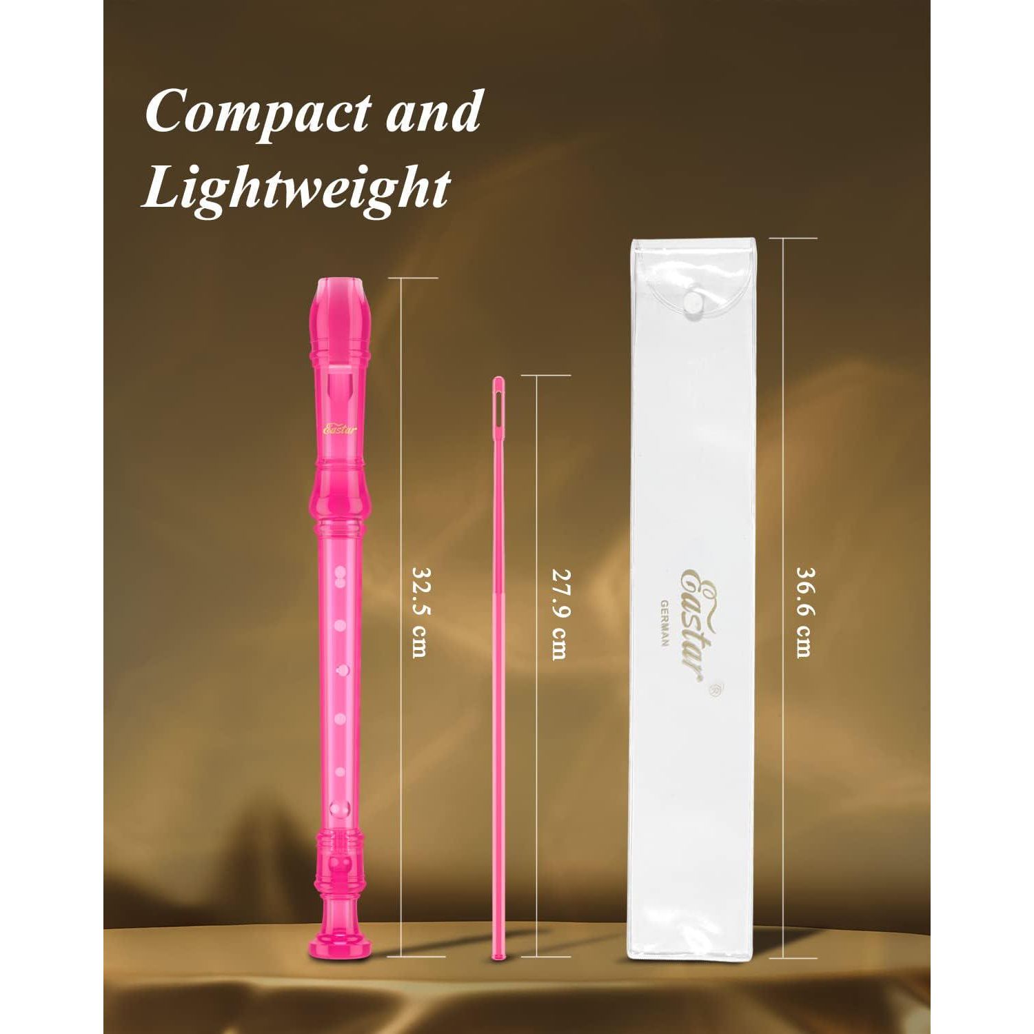 Eastar Soprano Recorder Instrument For Kids Students Beginners, German Fingering C Key Recorder Instrument 3 Piece With Cleaning Kit, Storage Bag, Fingering Chart, ERS-1GP, Pink, School-Approved,