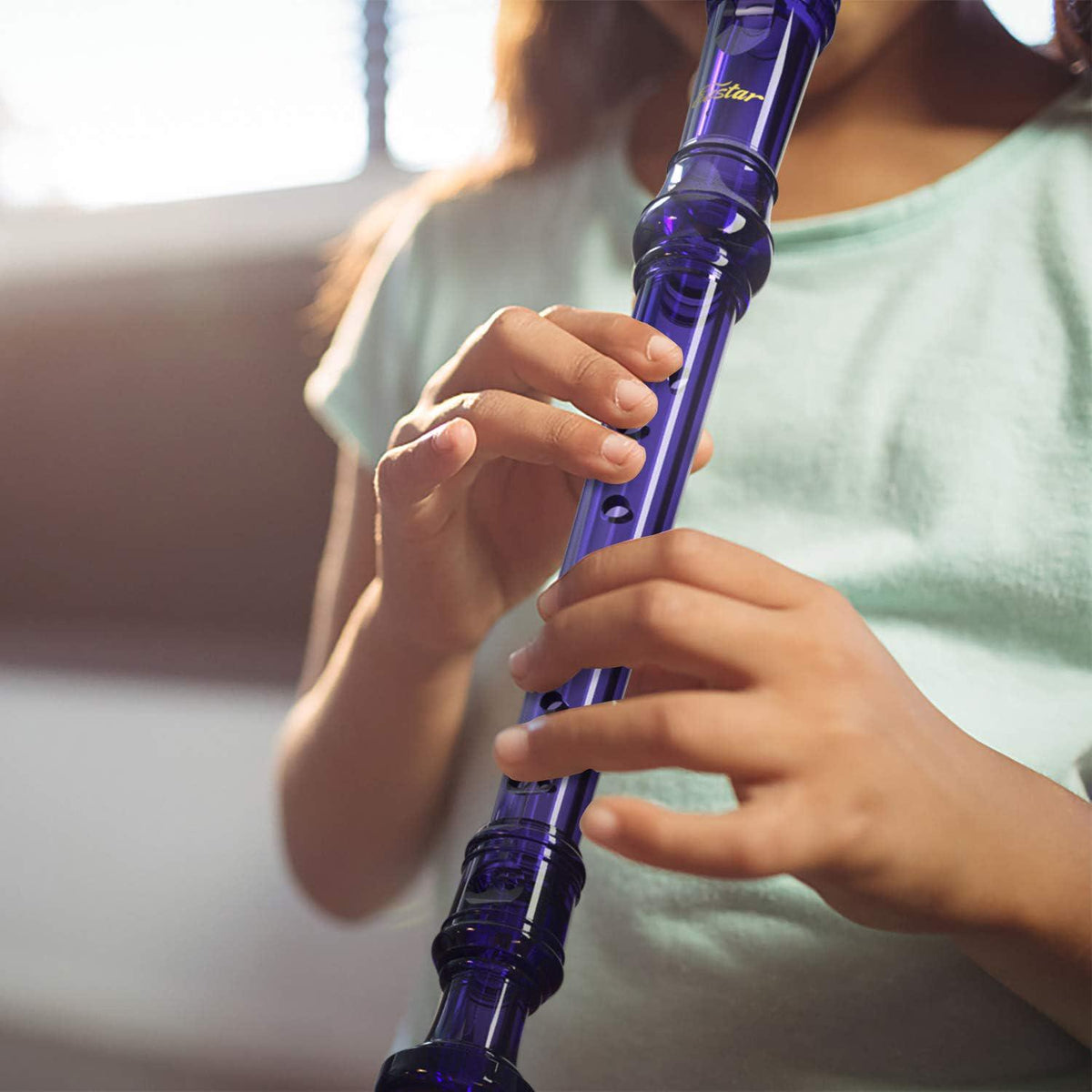 Eastar Soprano Recorder Instrument For Kids Beginners, German Fingering C Key Recorder Set 3 Piece With Cleaning Kit, Storage Bag, Fingering Chart, ERS-3G1, School-Approved, Transparent Pink Purple,