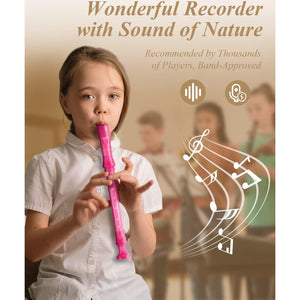 Eastar Soprano Recorder Instrument For Kids Students Beginners, German Fingering C Key Recorder Instrument 3 Piece With Cleaning Kit, Storage Bag, Fingering Chart, ERS-1GP, Pink, School-Approved,