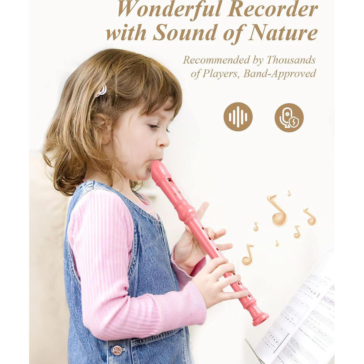 Eastar Soprano Recorder Instrument For Kids Beginners, German Fingering C Key Recorder Instrument 3 Piece With Cleaning Kit, Thumb Rest, Cotton Bag, Fingering Chart, ERS-21GP, Pink, School-Approved,