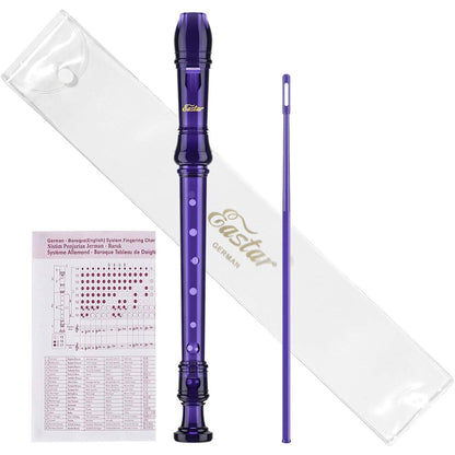 Eastar Soprano Recorder Instrument For Kids Students Beginners, German Fingering C Key Recorder Instrument 3 Piece With Cleaning Kit, Storage Bag, Fingering Chart, ERS-1GPu, Purple, School-Approved,