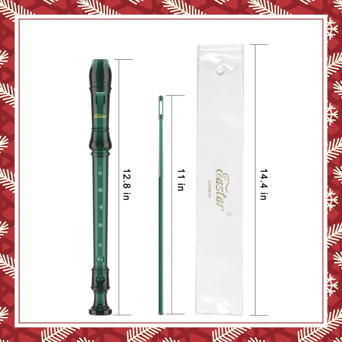 Eastar Soprano Recorder Instrument For Kids Students Beginners, German Fingering C Key Recorder Instrument 3 Piece With Cleaning Kit, Storage Bag, Fingering Chart, ERS-1GG, Dark Green, School-Approved,