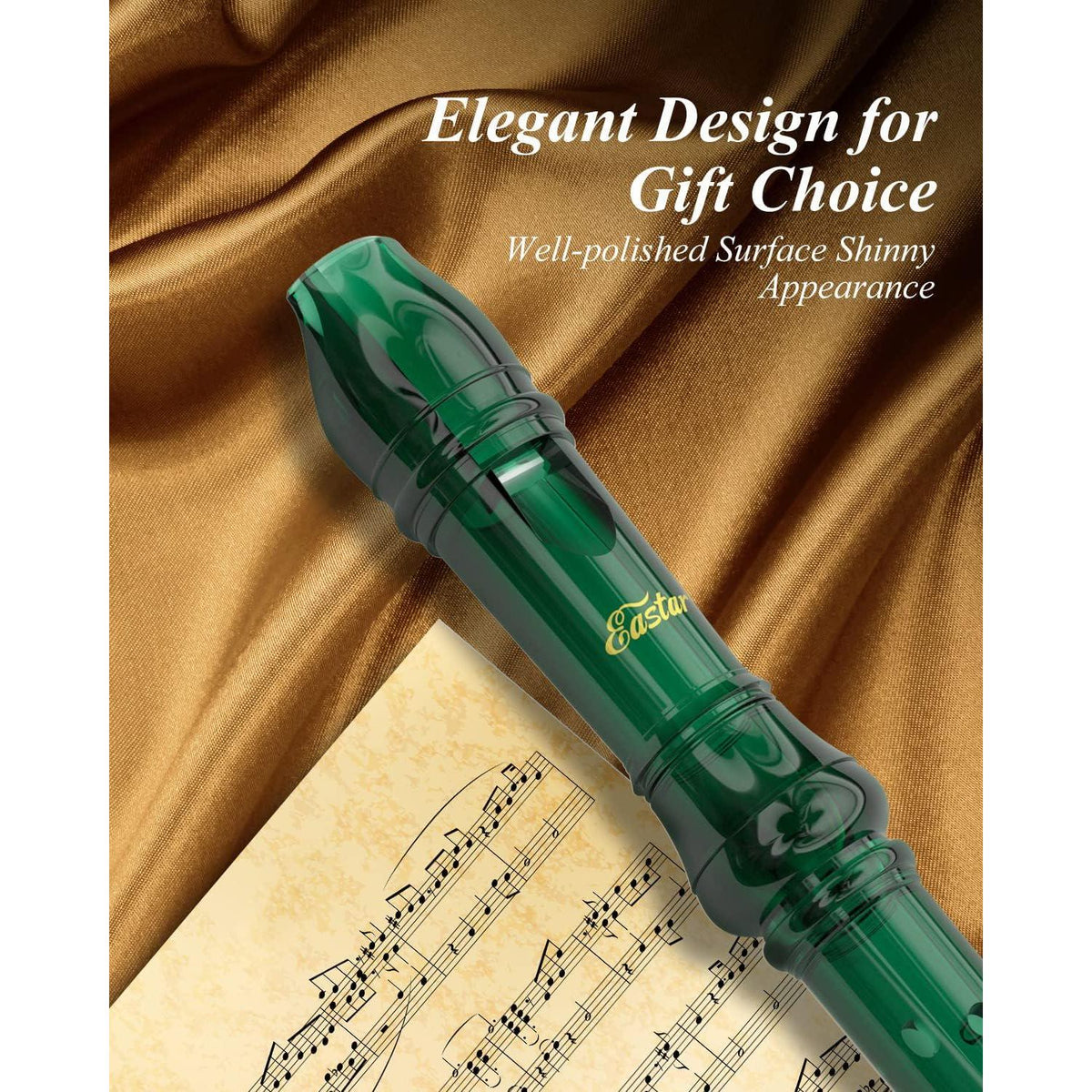 Eastar Soprano Recorder Instrument For Kids Students Beginners, German Fingering C Key Recorder Instrument 3 Piece With Cleaning Kit, Storage Bag, Fingering Chart, ERS-1GG, Dark Green, School-Approved,