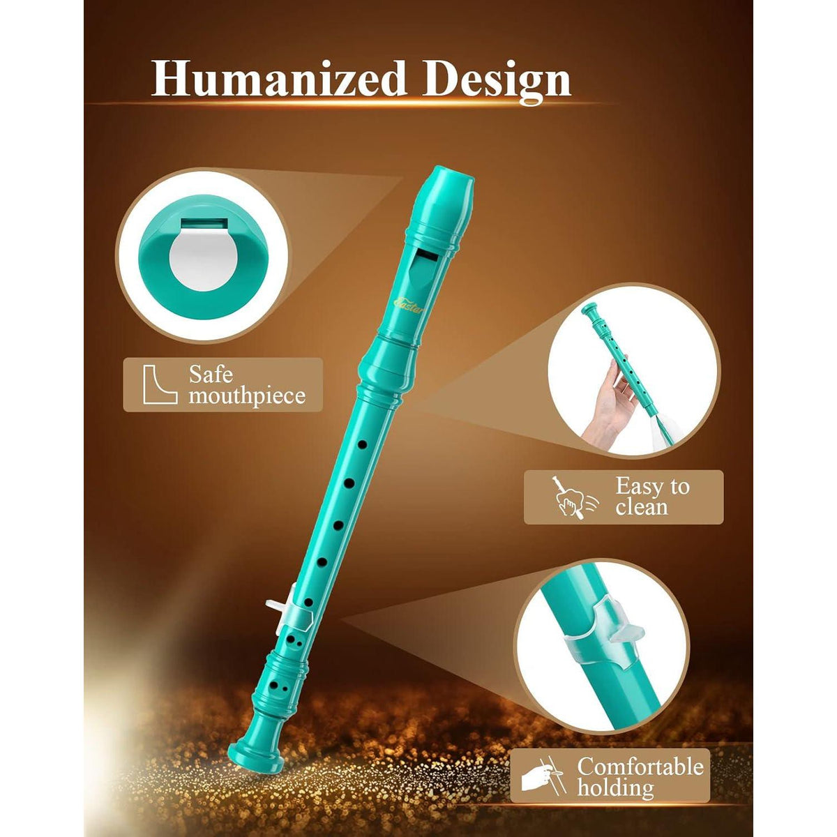 Eastar Soprano Recorder Instrument For Kids Beginner, German Fingering C Key Recorder Instrument 3Piece With Cleaning Kit, Thumb Rest, Cotton Bag, Fingering Chart, ERS-21GSB, Sky Blue, School-Approved,