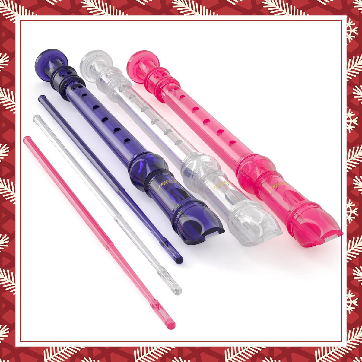 Eastar Soprano Recorder Instrument For Kids Beginners, German Fingering C Key Recorder Set 3 Piece With Cleaning Kit, Storage Bag, Fingering Chart, ERS-3G1, School-Approved, Transparent Pink Purple,