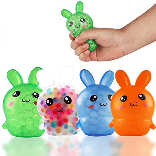 Easter Squishy Bunny Toys, 4 Pack, Stress Relief Fidget Balls for Adults & Kids, Basket Stuffers & Easter Gifts