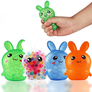 Easter Squishy Bunny Toys, 4 Pack, Stress Relief Fidget Balls for Adults & Kids, Basket Stuffers & Easter Gifts