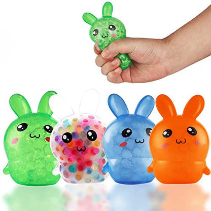 Easter Squishy Bunny Toys, 4 Pack, Stress Relief Fidget Balls for Adults & Kids, Basket Stuffers & Easter Gifts