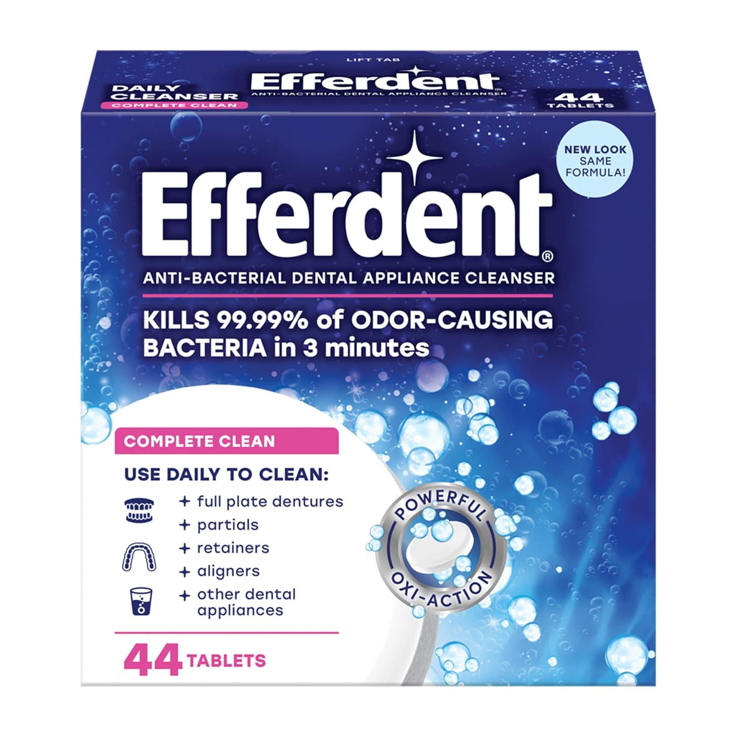 Efferdent Denture Cleanser Tablets, Complete Clean, Cleanser For Retainer And Dental Appliances, 44 Tablets,