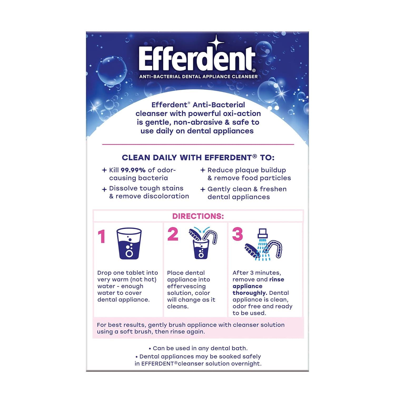 Efferdent Denture Cleaner Complete Clean, Retainer Cleaning Tablets For Aligners, Dentures, And Dental Appliances, 126 Count, 2 Pack,