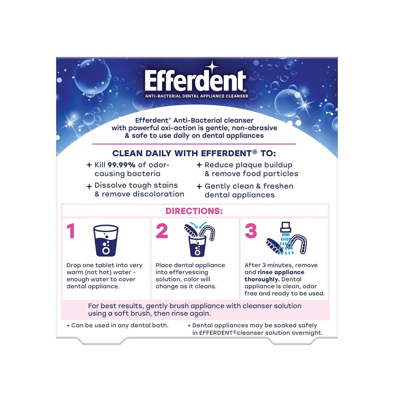 Efferdent Retainer Cleaning Tablets, Denture Cleaning Tablets For Dental Appliances, Essential Clean, 20 Count, 12 Pack,