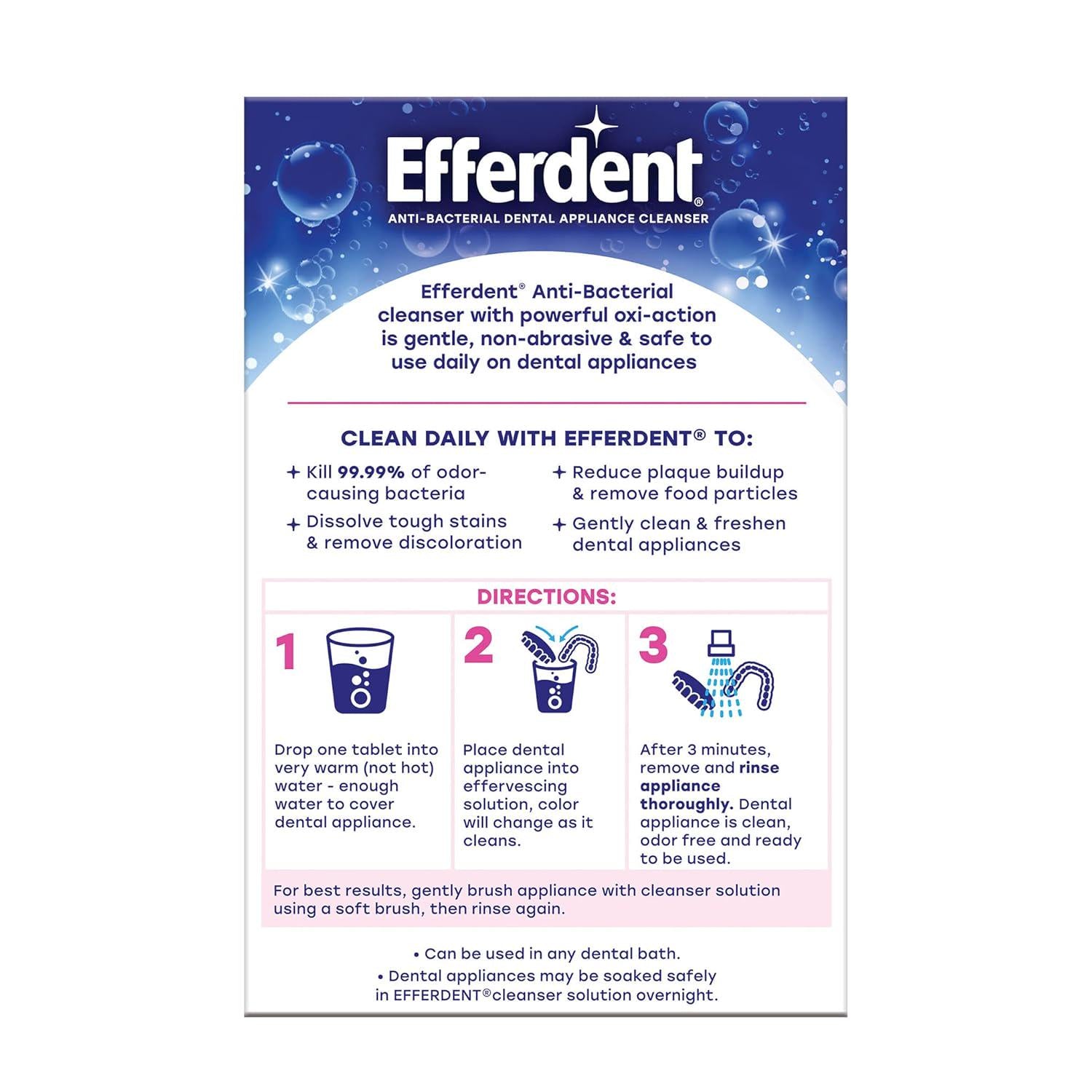 Efferdent Retainer Cleaning Tablets, Denture Cleanser Tablets For Dental Appliances, Complete Clean, 102 Tablets,