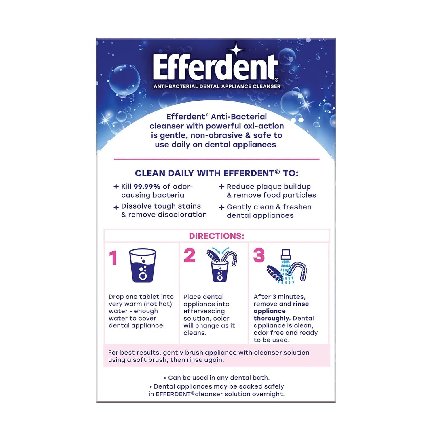 Efferdent Retainer Cleaning Tablets, Denture Cleanser Tablets For Dental Appliances, Complete Clean, 126 Tablets,