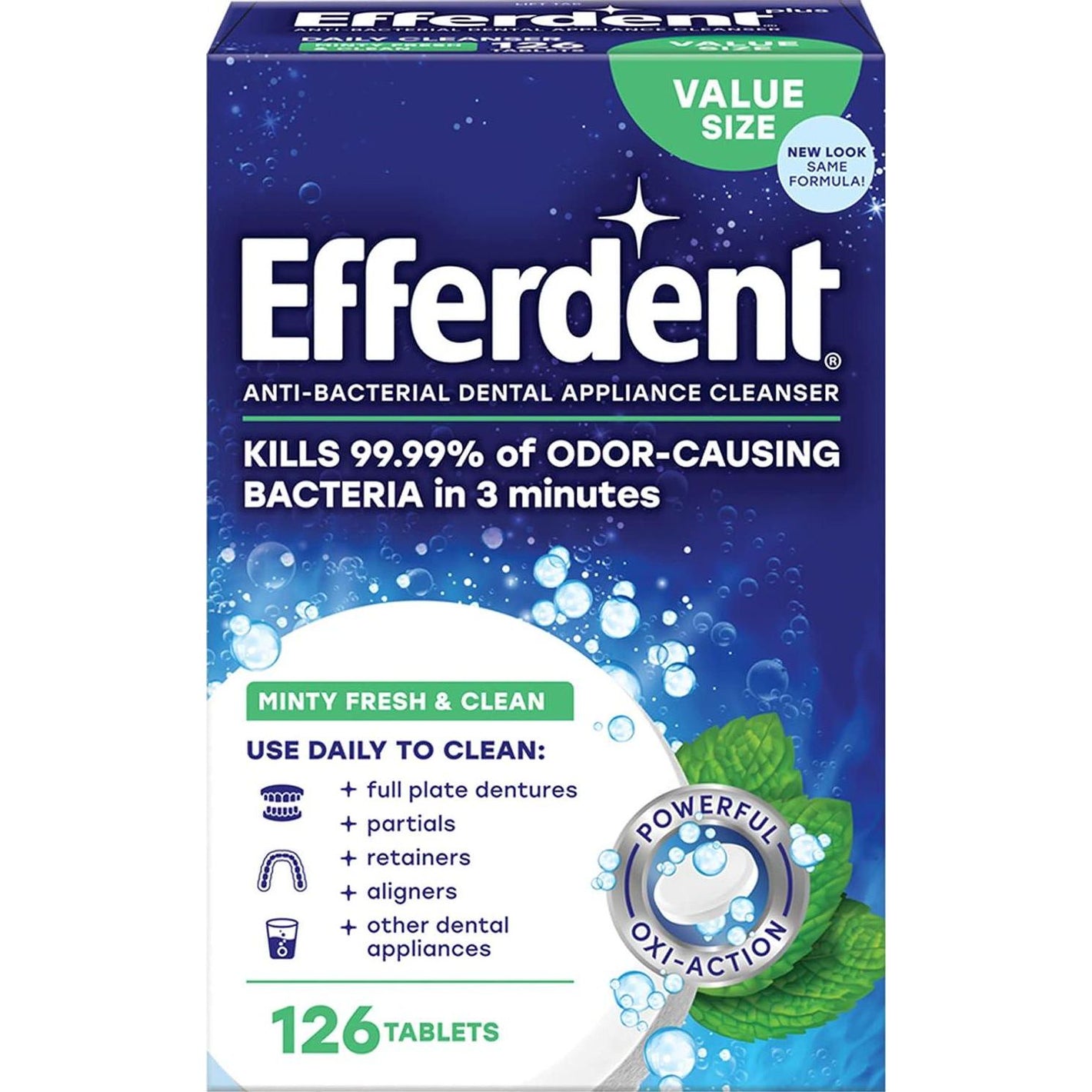 efferdent Efferdent Retainer Cleaning Tablets, Denture Cleaning Tablets For Dental Appliances, Minty Fresh And Clean, 126 Count
