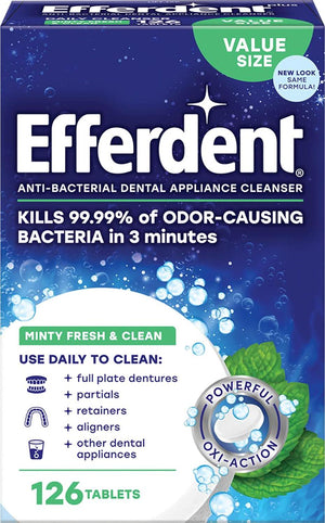 efferdent Efferdent Retainer Cleaning Tablets, Denture Cleaning Tablets For Dental Appliances, Minty Fresh And Clean, 126 Count