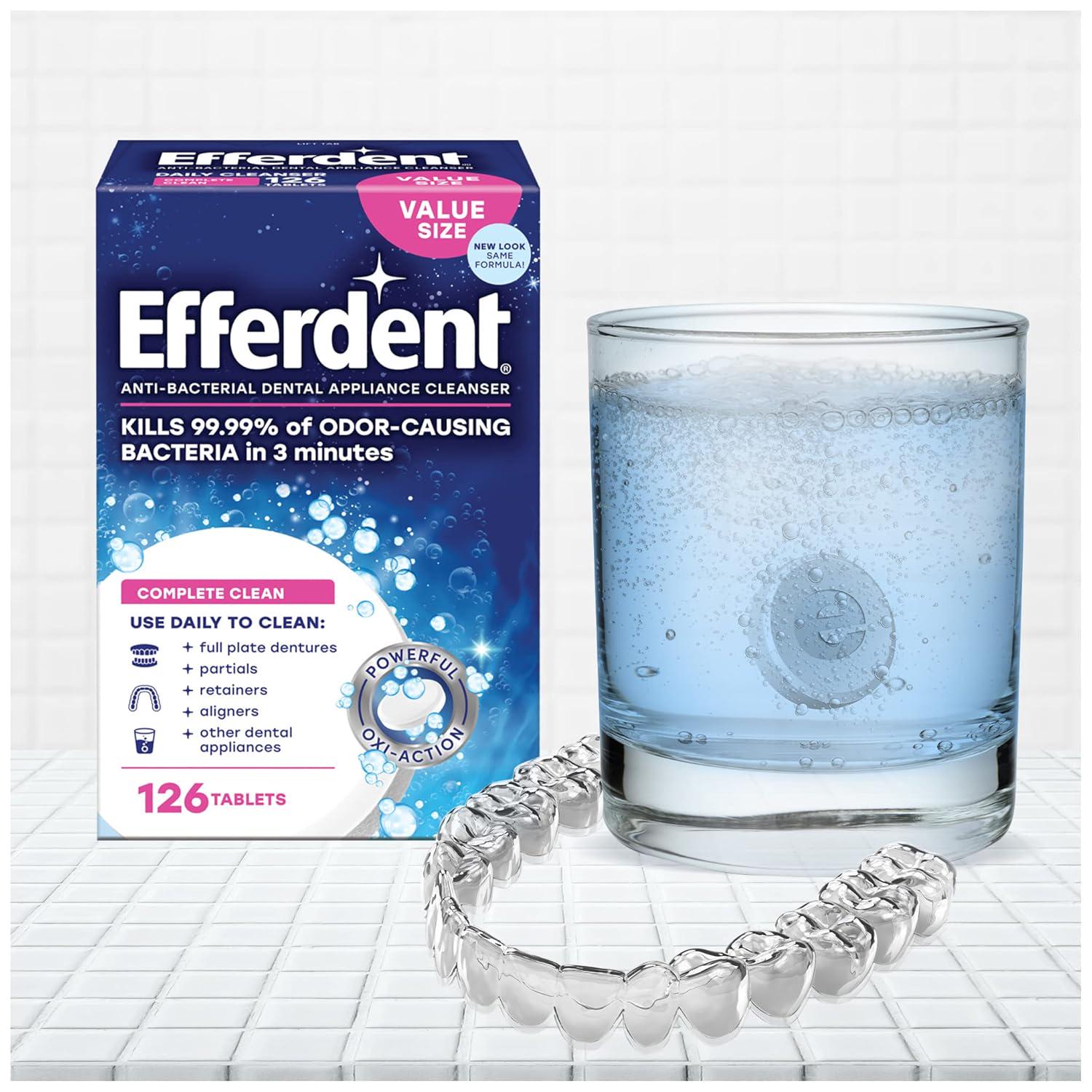 Efferdent Retainer Cleaning Tablets, Denture Cleanser Tablets For Dental Appliances, Complete Clean, 126 Tablets,