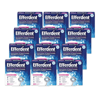 Efferdent Retainer Cleaning Tablets, Denture Cleaning Tablets For Dental Appliances, Essential Clean, 20 Count, 12 Pack,