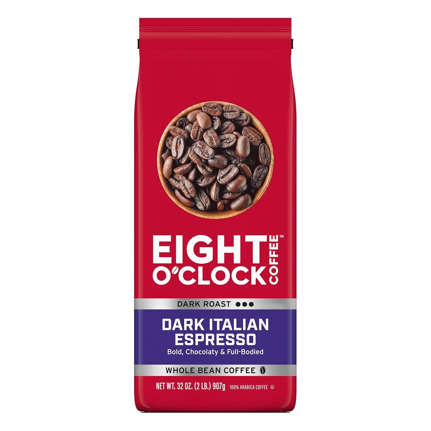Eight O'Clock Coffee Dark Italian Espresso Whole Bean Coffee, Medium Roast, 32oz, Pack of 1, Bold & Chocolaty