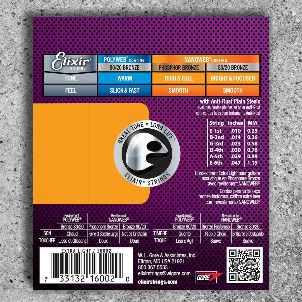 Elixir Strings, Acoustic Guitar Strings, Phosphor Bronze With NANOWEB Coating, Longest-Lasting Rich And Full Tone With Comfortable Feel, 6 String Set, Extra Light 10-47,