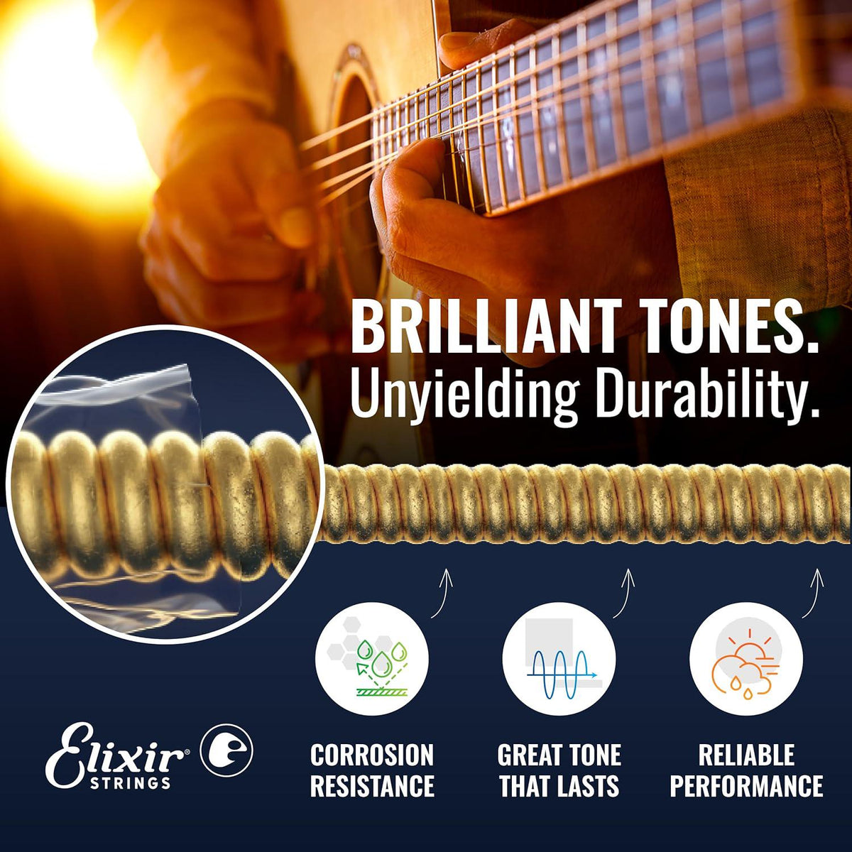 Elixir Strings, Acoustic Guitar Strings, Phosphor Bronze With NANOWEB Coating, Longest-Lasting Rich And Full Tone With Comfortable Feel, 6 String Set, Light 12-53,