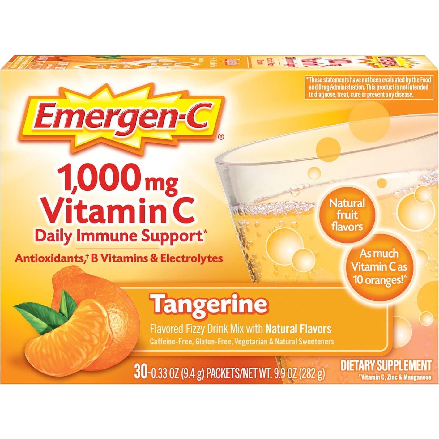 Emergen-C Emergen-C 1000mg Vitamin C Powder, With Antioxidants, B Vitamins And Electrolytes, Vitamin C Supplements For Immune Support, Caffeine Free Fizzy Drink Mix, Tangerine Flavor - 30 Count