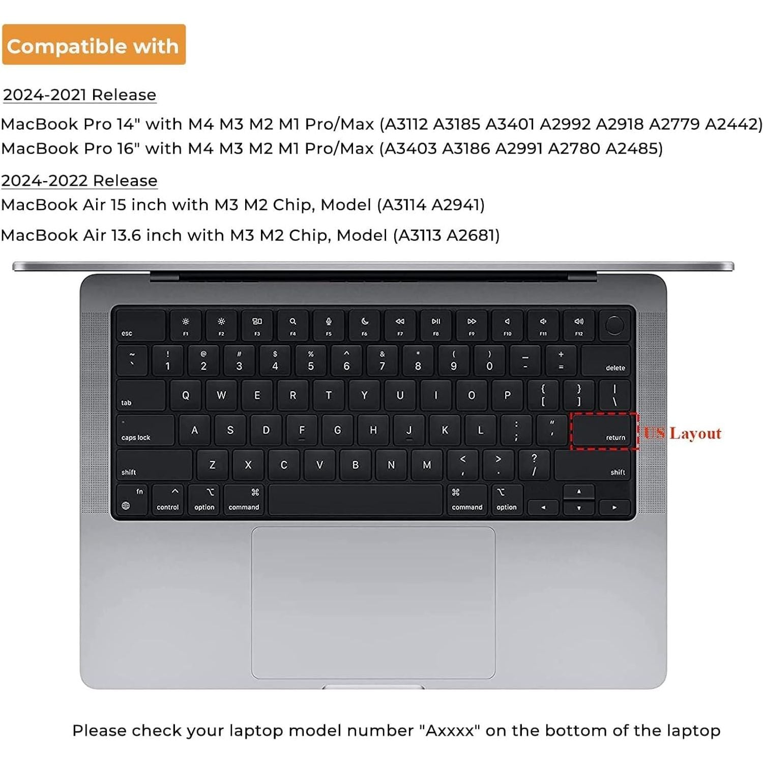 EooCoo Premium Keyboard Cover Skin Ultra Thin Protector Compatible With 2025-2021 MacBook Pro 14 16 M4 M3 M2 M1 Pro Max Chip, MacBook Air 15 13.6 M3 M2 Chip, Clear,