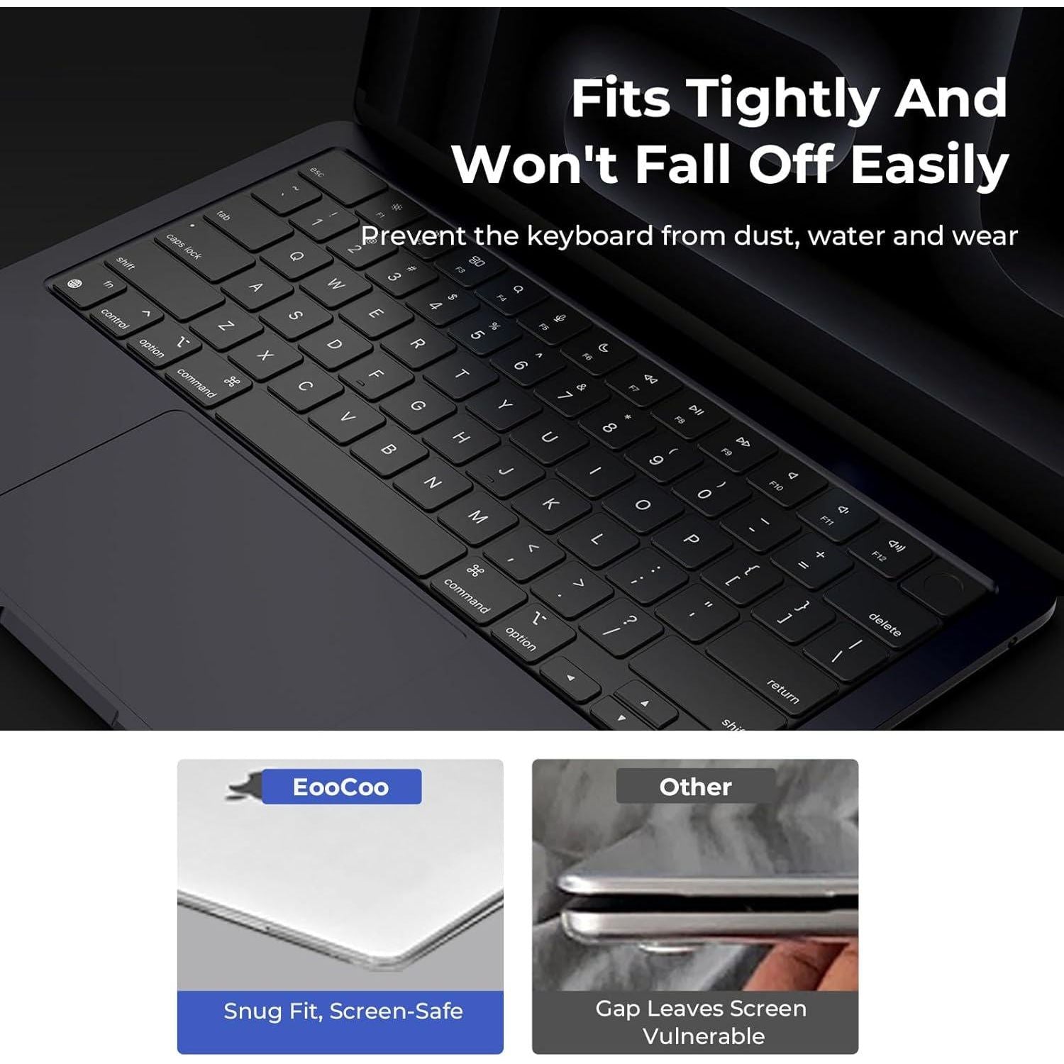 EooCoo Premium Keyboard Cover Skin Ultra Thin Protector Compatible With 2025-2021 MacBook Pro 14 16 M4 M3 M2 M1 Pro Max Chip, MacBook Air 15 13.6 M3 M2 Chip, Black,