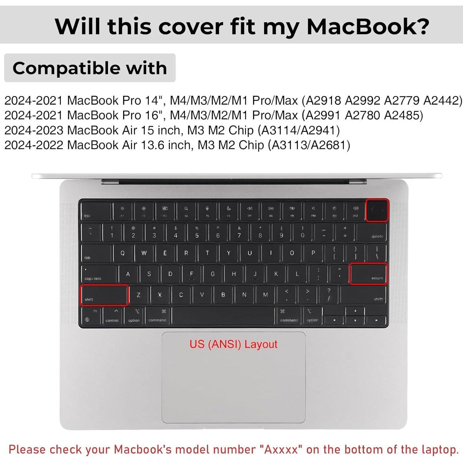 EooCoo Premium Keyboard Cover Skin Ultra Thin Protector Compatible With 2025-2021 MacBook Pro 14 16 M4 M3 M2 M1 Pro Max Chip, MacBook Air 15 13.6 M3 M2 Chip, Black,