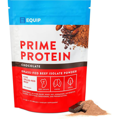 Equip Foods Prime Protein Powder, 30 Servings, Clean Grass-Fed Beef Protein, Chocolate Flavor, Paleo & Keto-Friendly, Supports Tissue Repair
