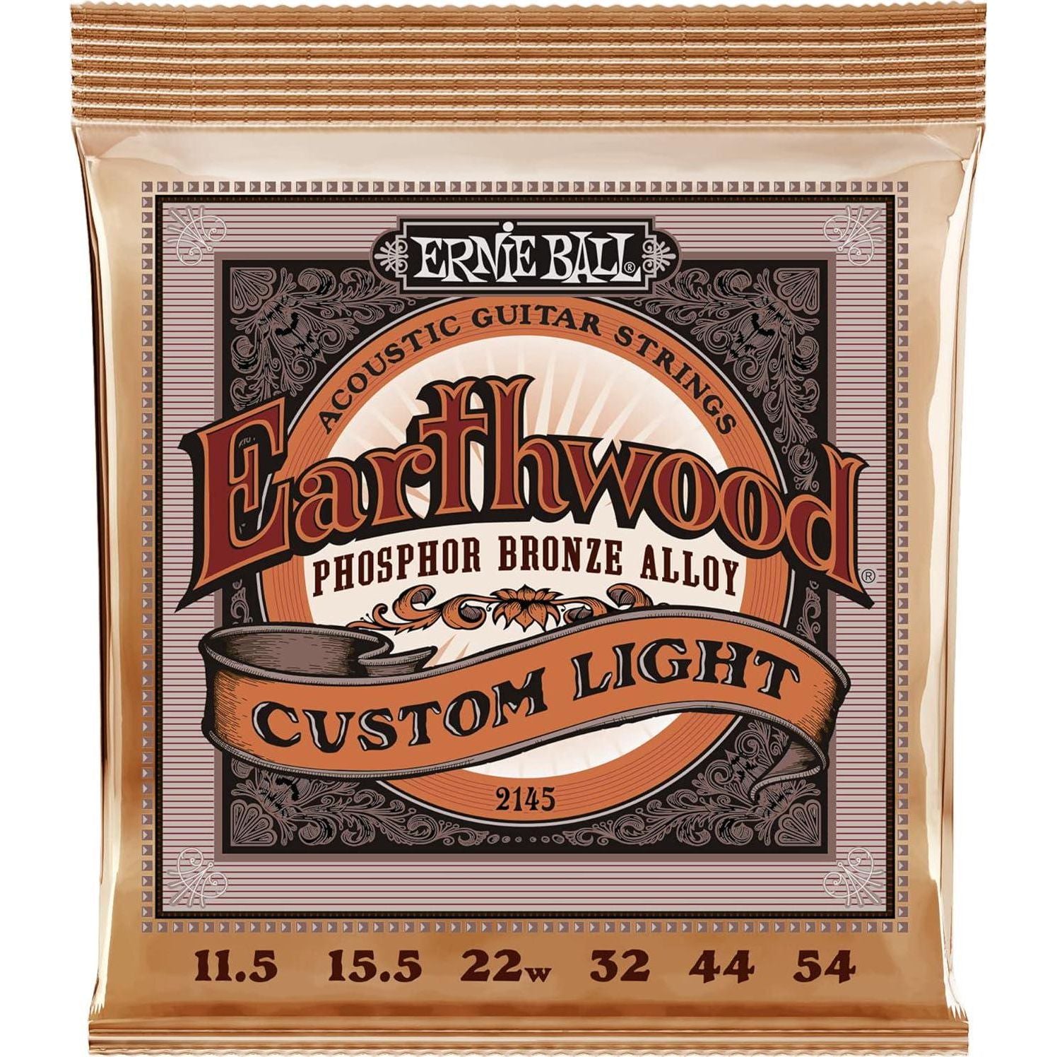Ernie Ball Earthwood Custom Light Phosphor Bronze Acoustic Guitar Strings, 11.5-54 Gauge (P02145),