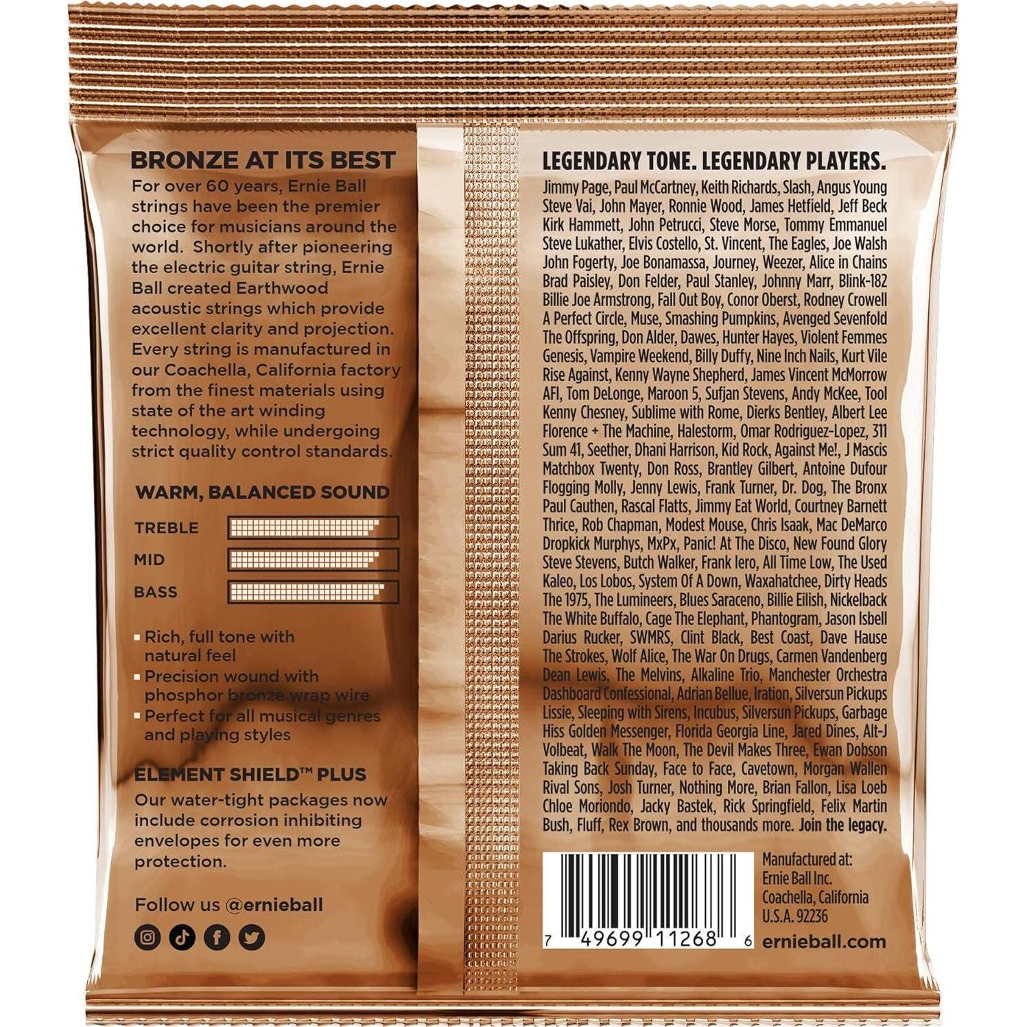 Ernie Ball Earthwood Extra Light Phosphor Bronze Acoustic Guitar Strings 3-pack, 10-50 Gauge (P03550),