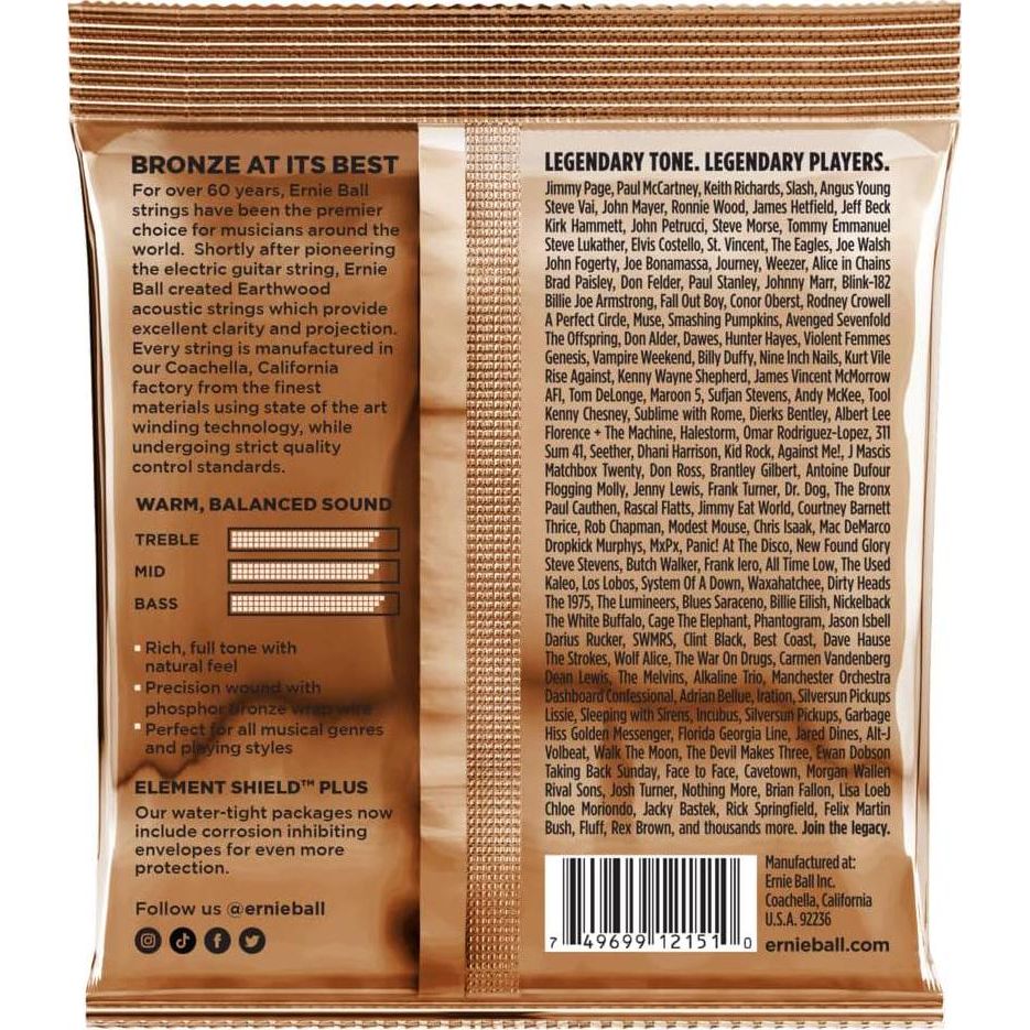 Ernie Ball Earthwood Rock And Blues Phosphor Bronze Acoustic Guitar Strings, 10-52 Gauge (P02151),